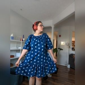 Fair Trade 100% Cotton Handmade Flowy Polka dot Dress, Plus Size
